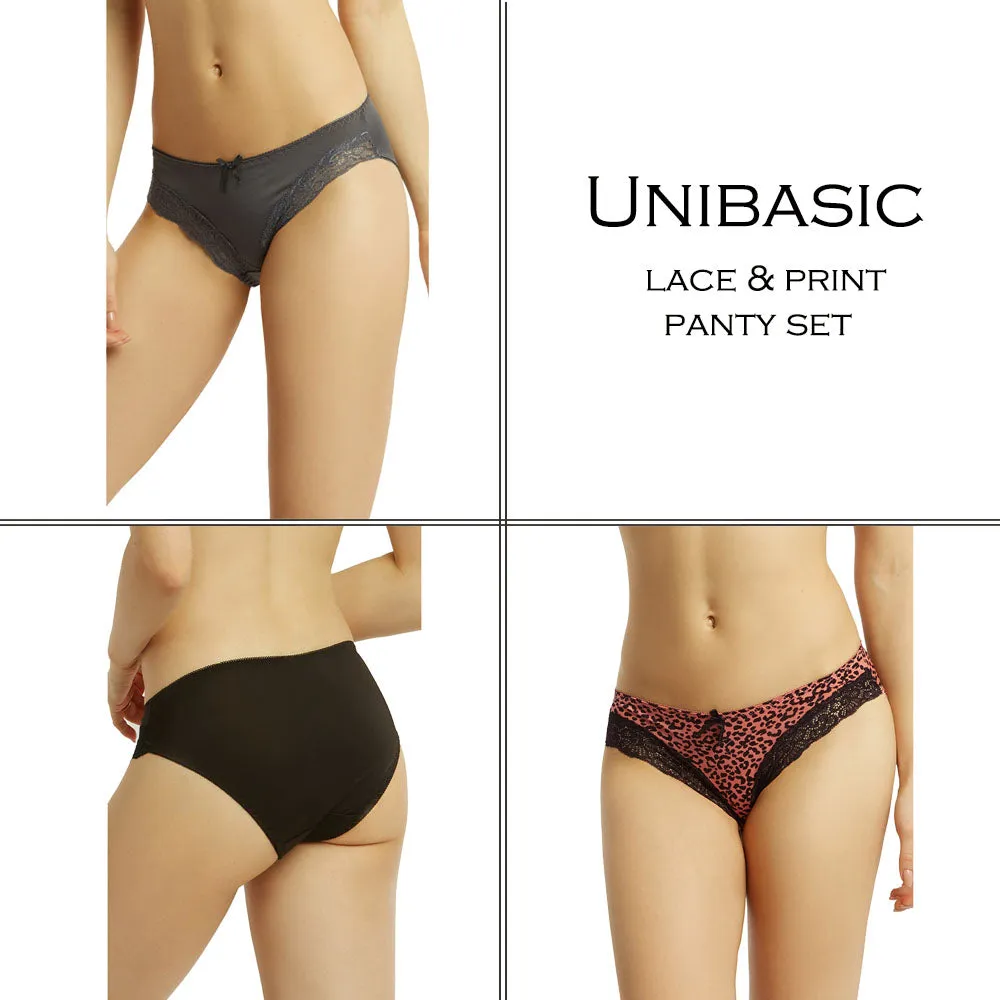 12 Pack: Unibasic Women's Comfort Underwear Bikini Cut Plain and Animal Leopard Assorted Lace Panties- Ships Same/Next Day!