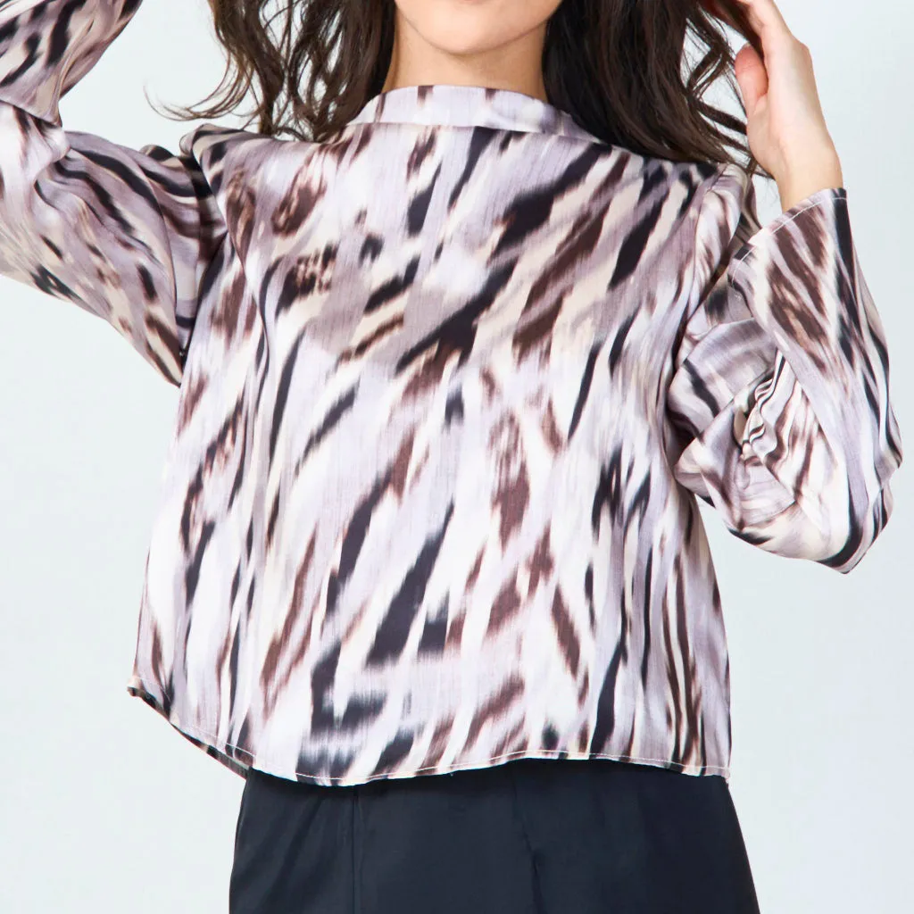 Abstract animal print blouse with long sleeves wholesale