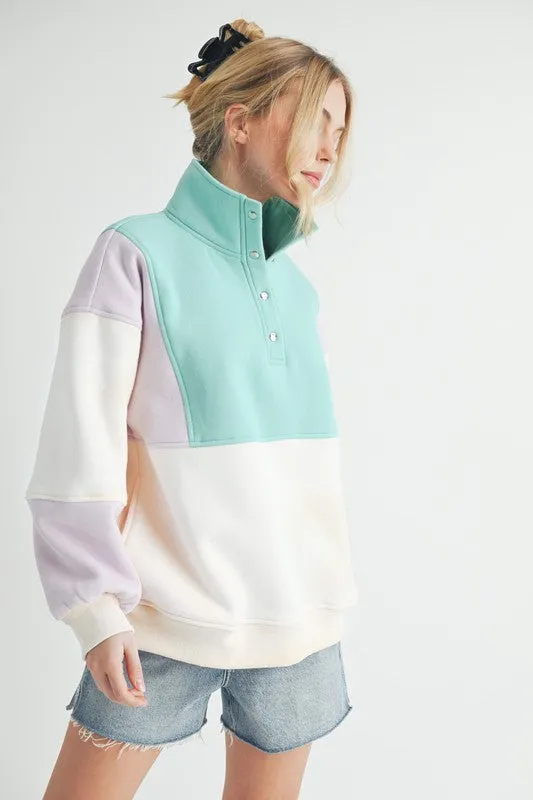 AEMI & Co Glo Color block Pullover Sweatshirt