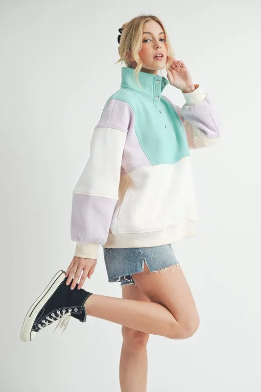 AEMI & Co Glo Color block Pullover Sweatshirt