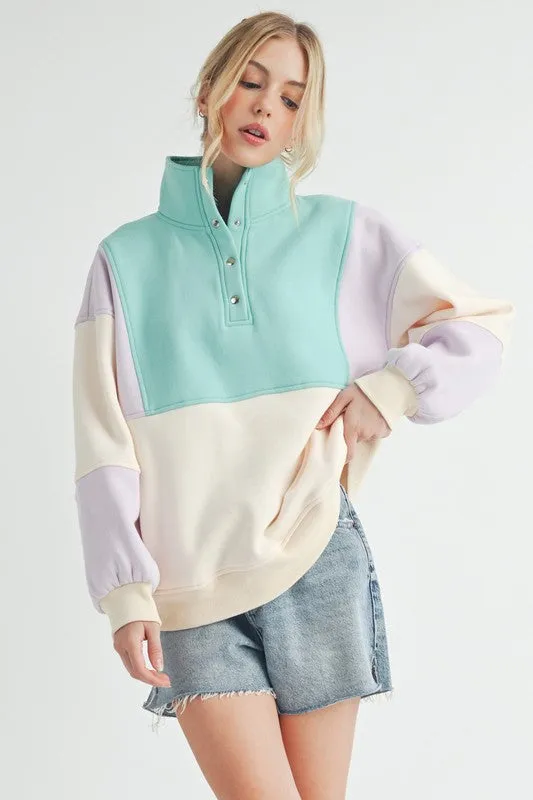 AEMI & Co Glo Color block Pullover Sweatshirt