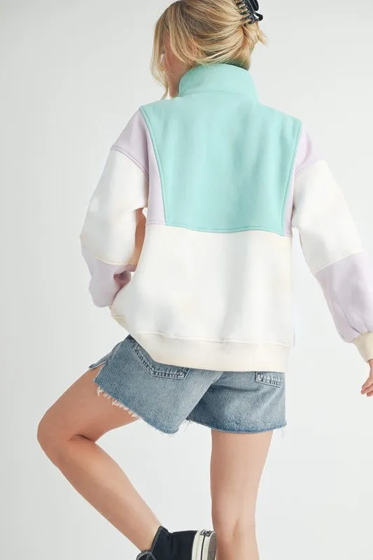 AEMI & Co Glo Color block Pullover Sweatshirt