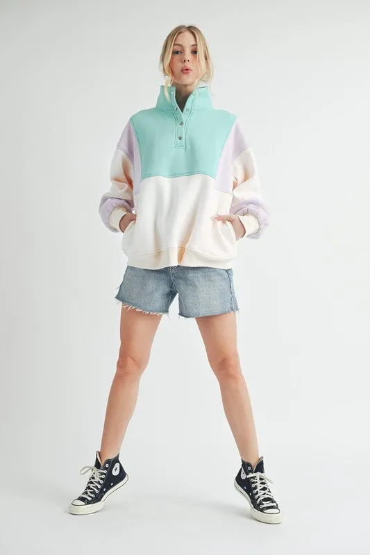 AEMI & Co Glo Color block Pullover Sweatshirt