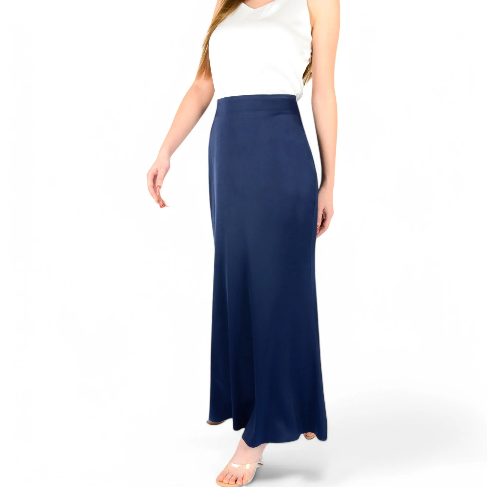 Anna-Kaci Women's Satin Maxi Skirt With High Waist And Flowing A-Line Design