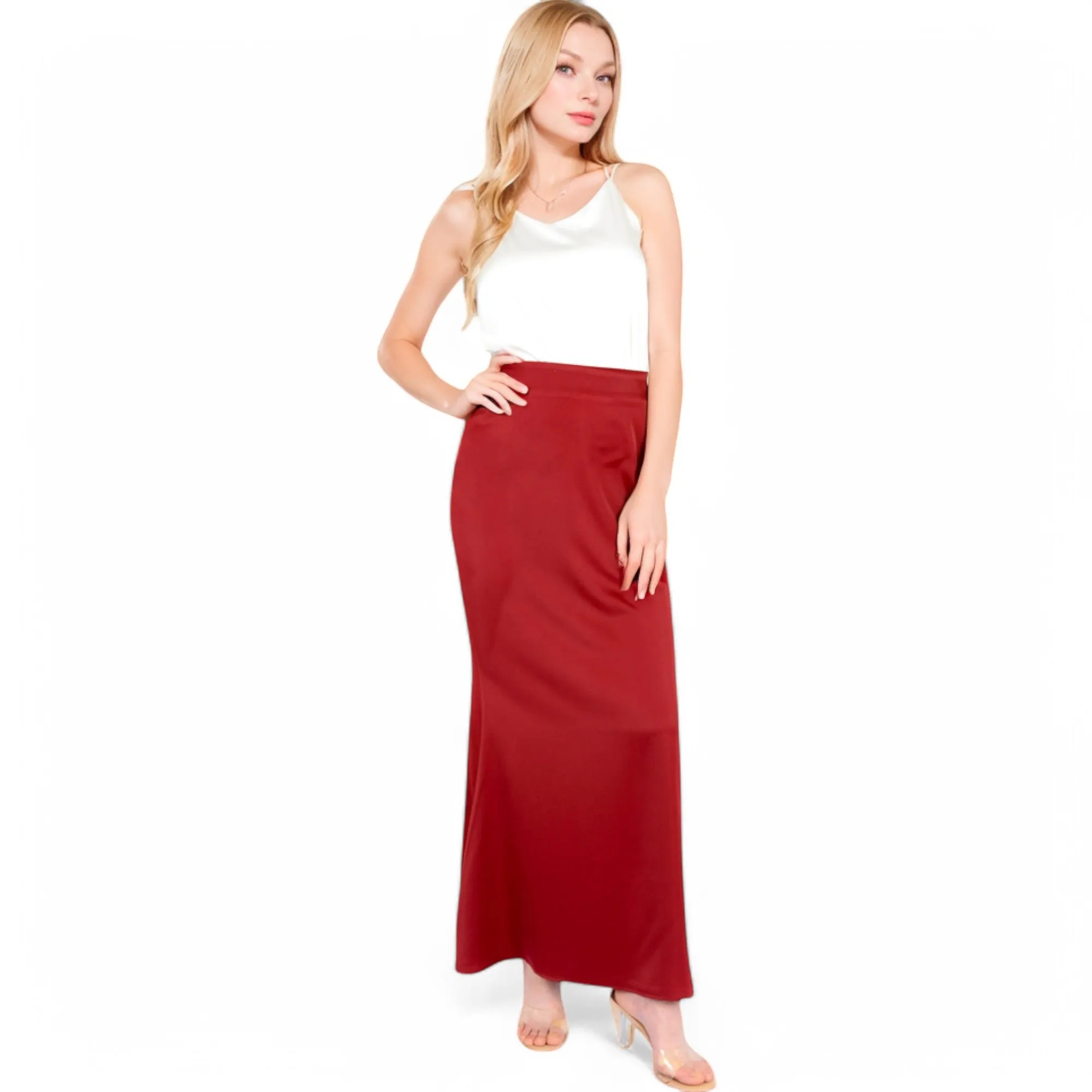 Anna-Kaci Women's Satin Maxi Skirt With High Waist And Flowing A-Line Design