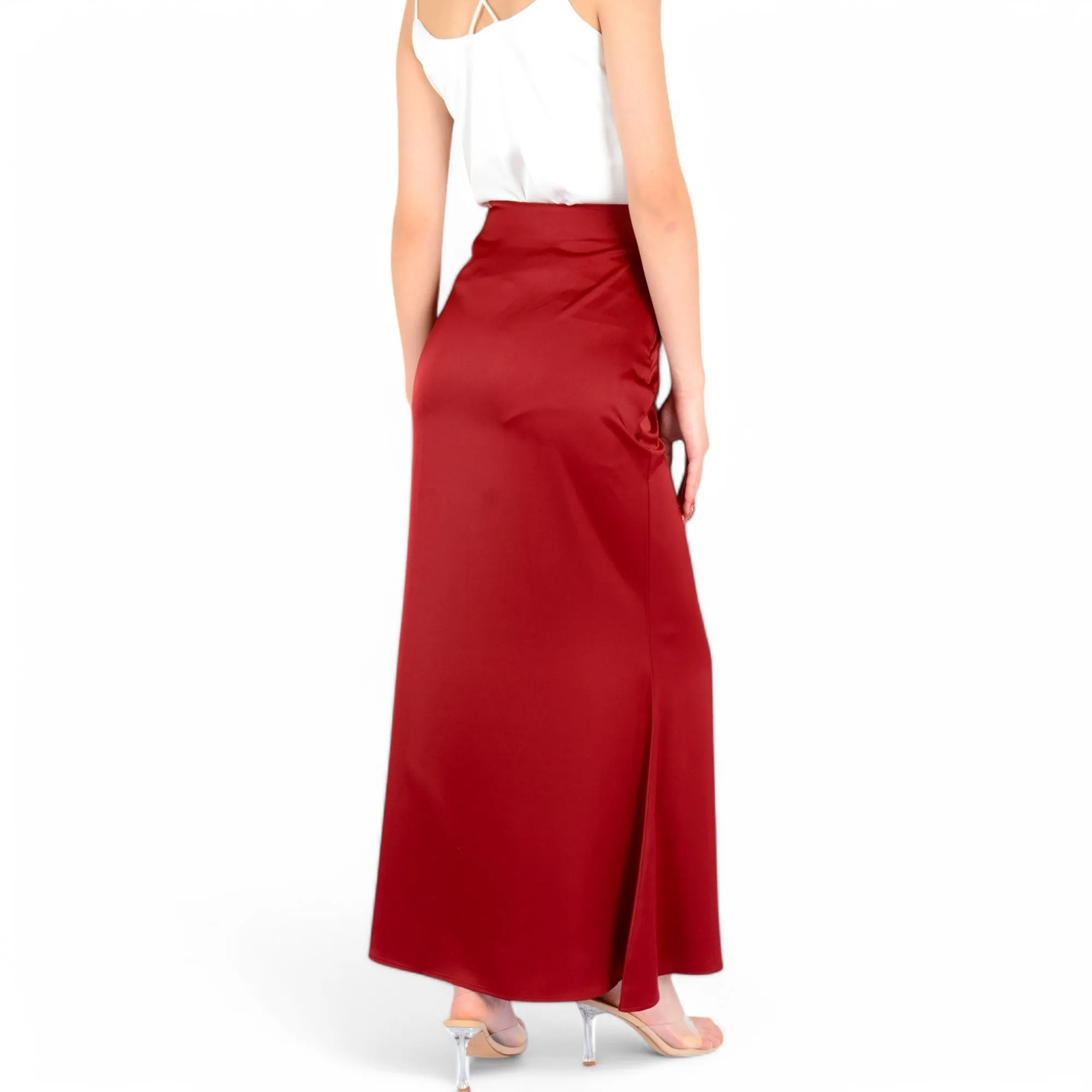 Anna-Kaci Women's Satin Maxi Skirt With High Waist And Flowing A-Line Design