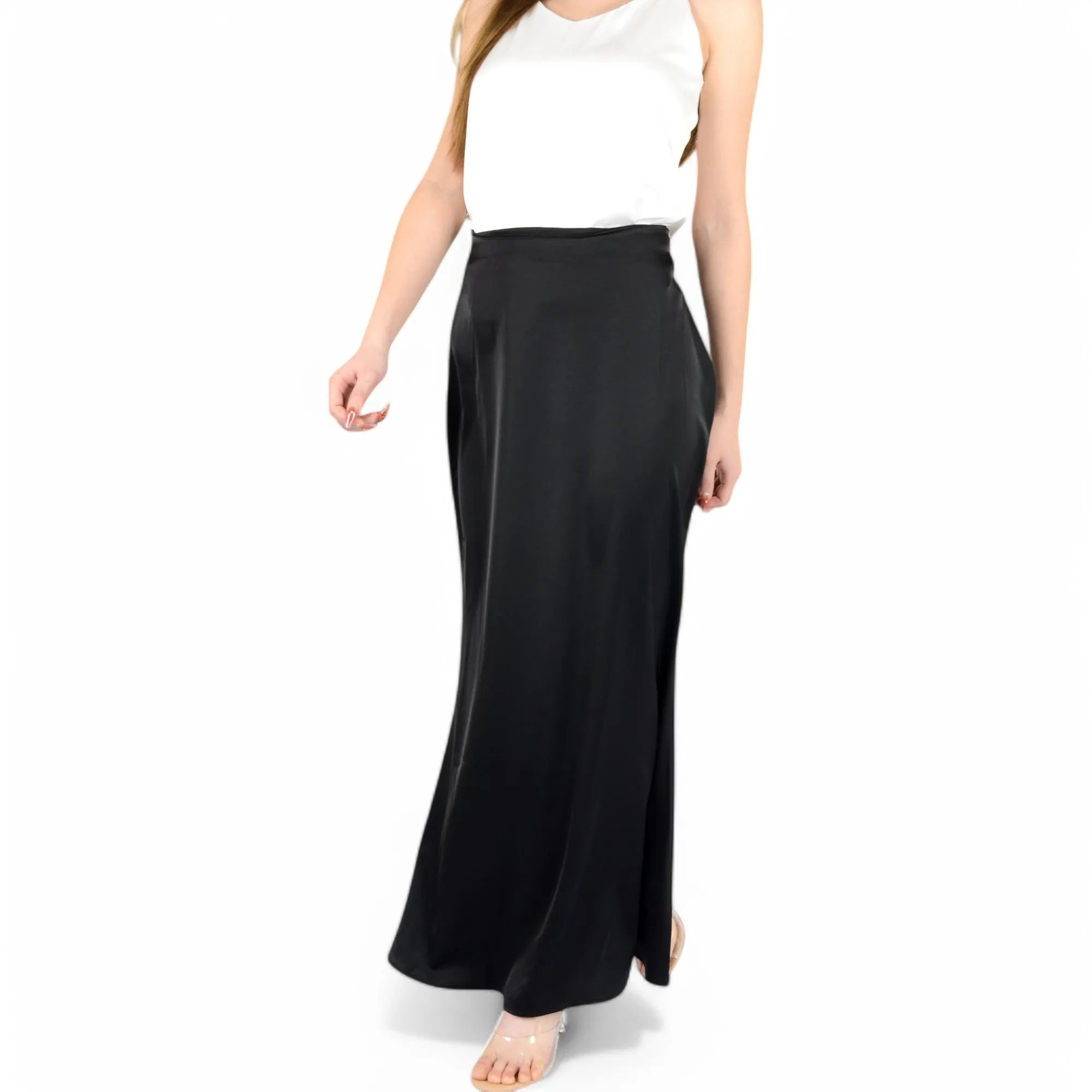 Anna-Kaci Women's Satin Maxi Skirt With High Waist And Flowing A-Line Design