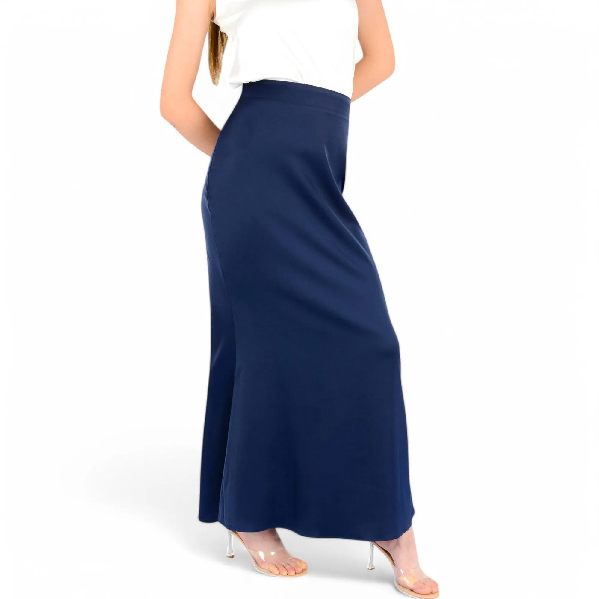 Anna-Kaci Women's Satin Maxi Skirt With High Waist And Flowing A-Line Design