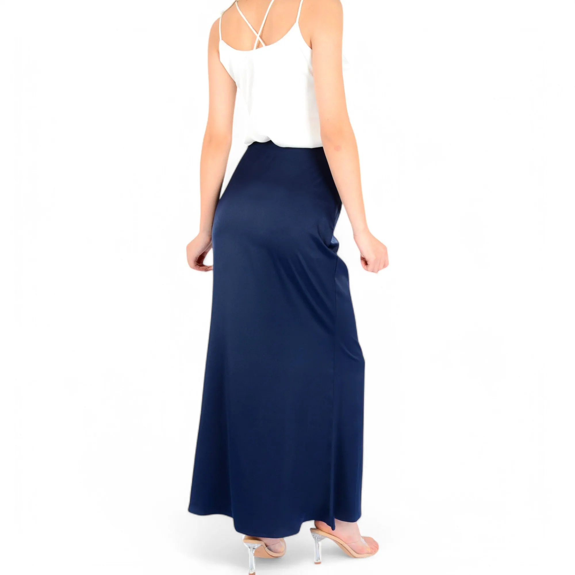 Anna-Kaci Women's Satin Maxi Skirt With High Waist And Flowing A-Line Design