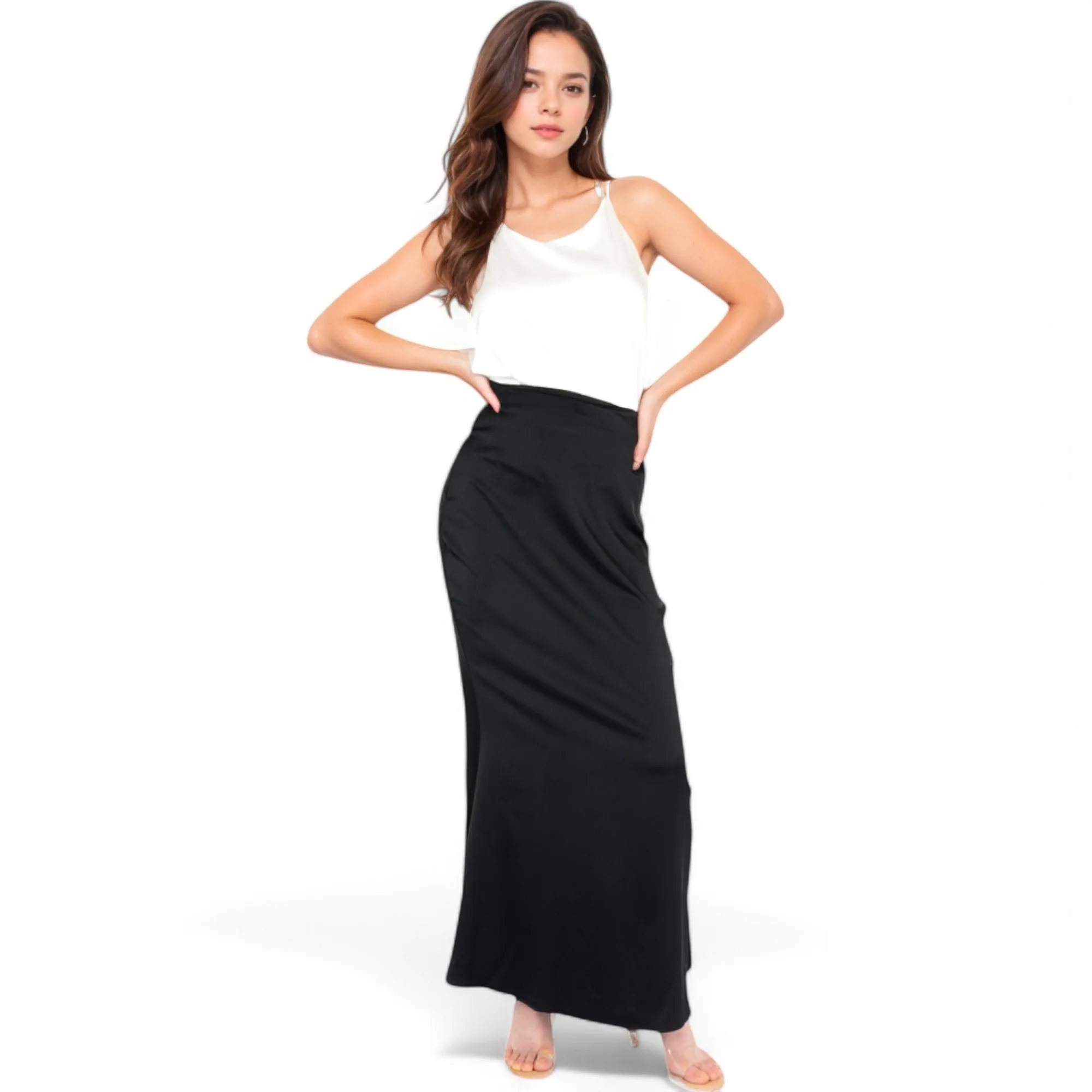 Anna-Kaci Women's Satin Maxi Skirt With High Waist And Flowing A-Line Design