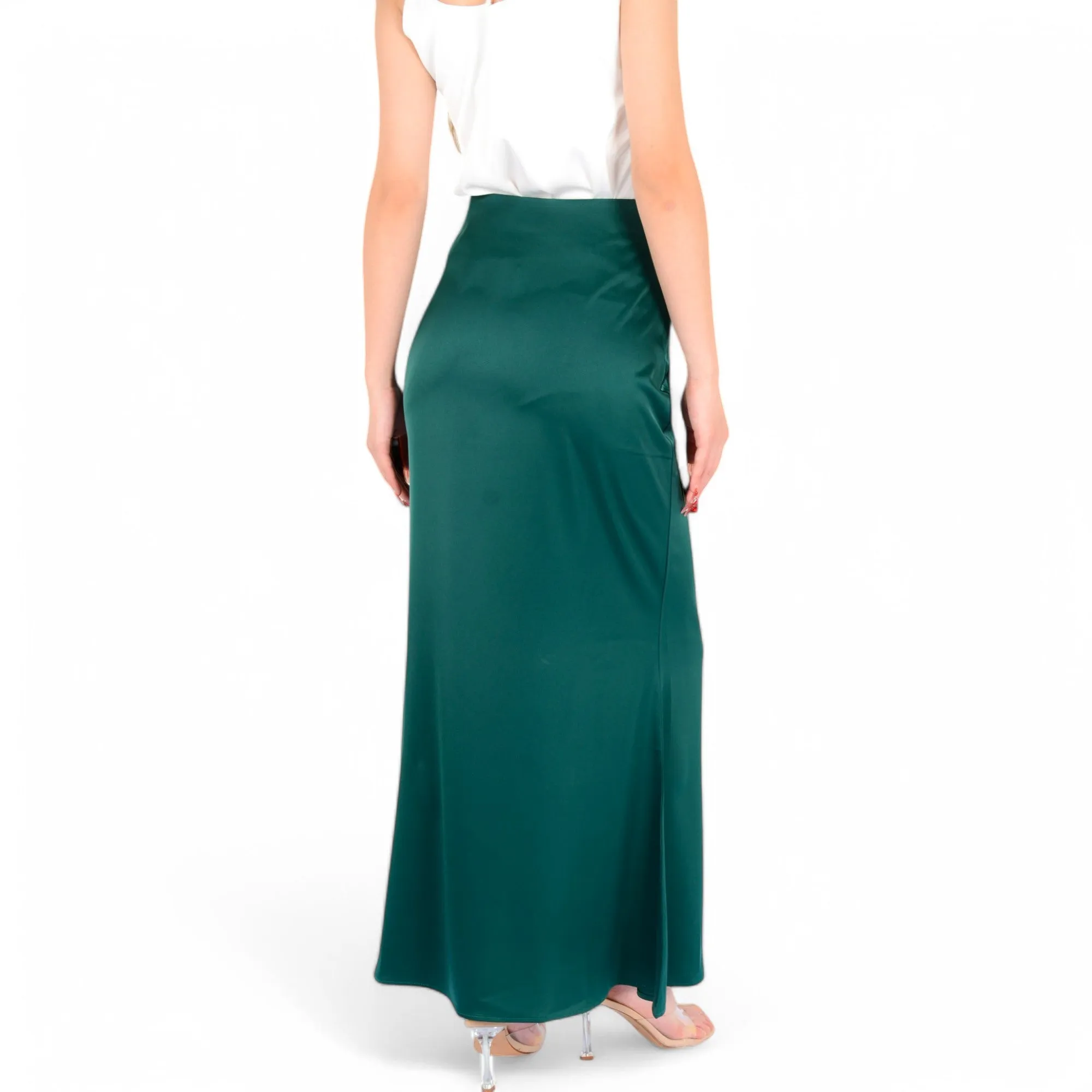 Anna-Kaci Women's Satin Maxi Skirt With High Waist And Flowing A-Line Design