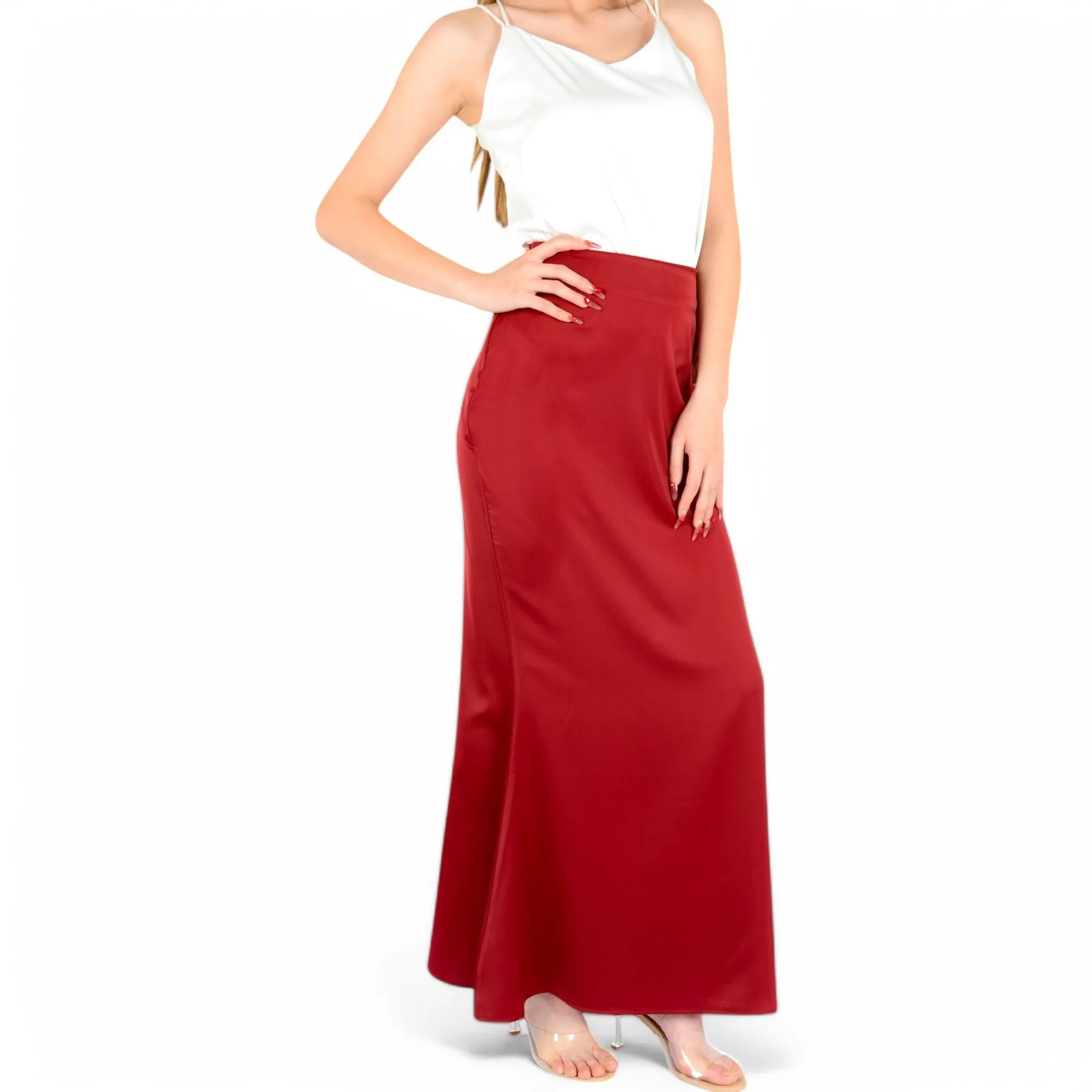 Anna-Kaci Women's Satin Maxi Skirt With High Waist And Flowing A-Line Design