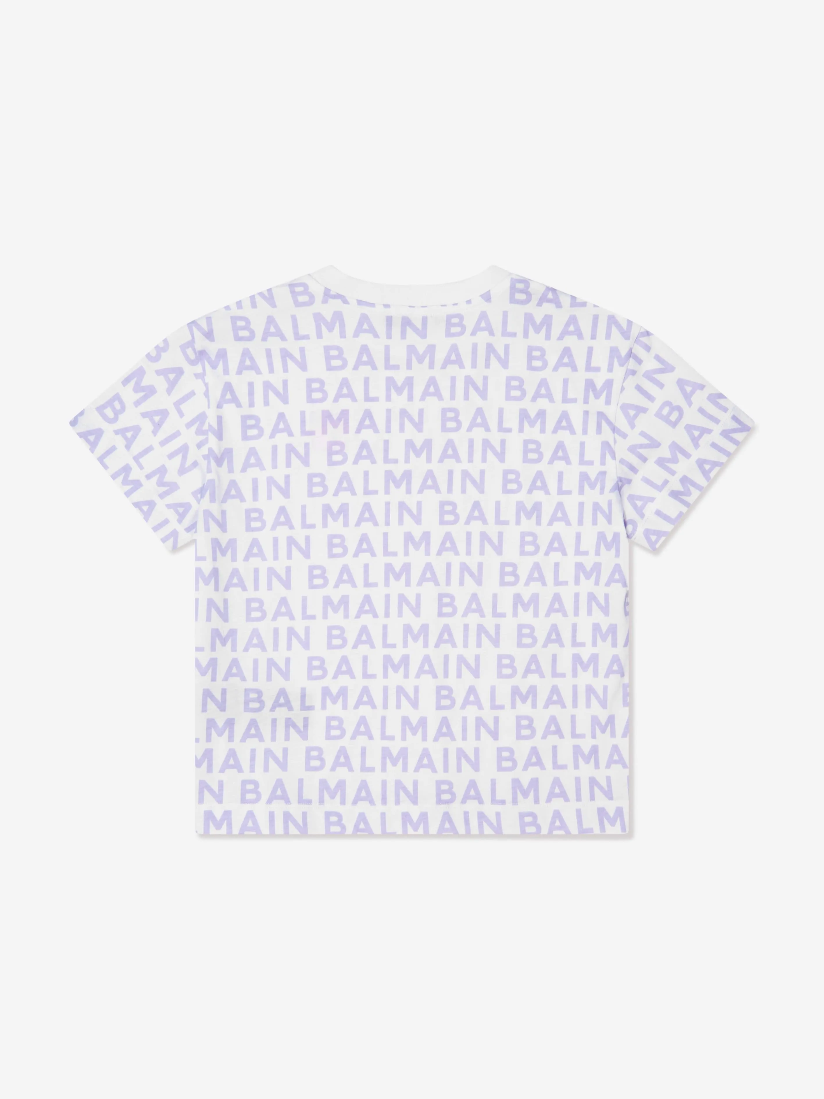 Balmain Girls Logo Print T-Shirt in White