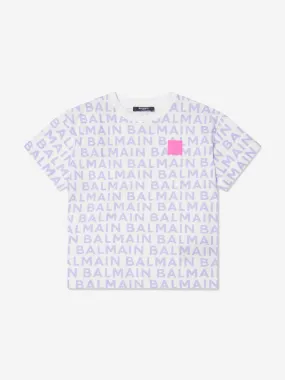 Balmain Girls Logo Print T-Shirt in White