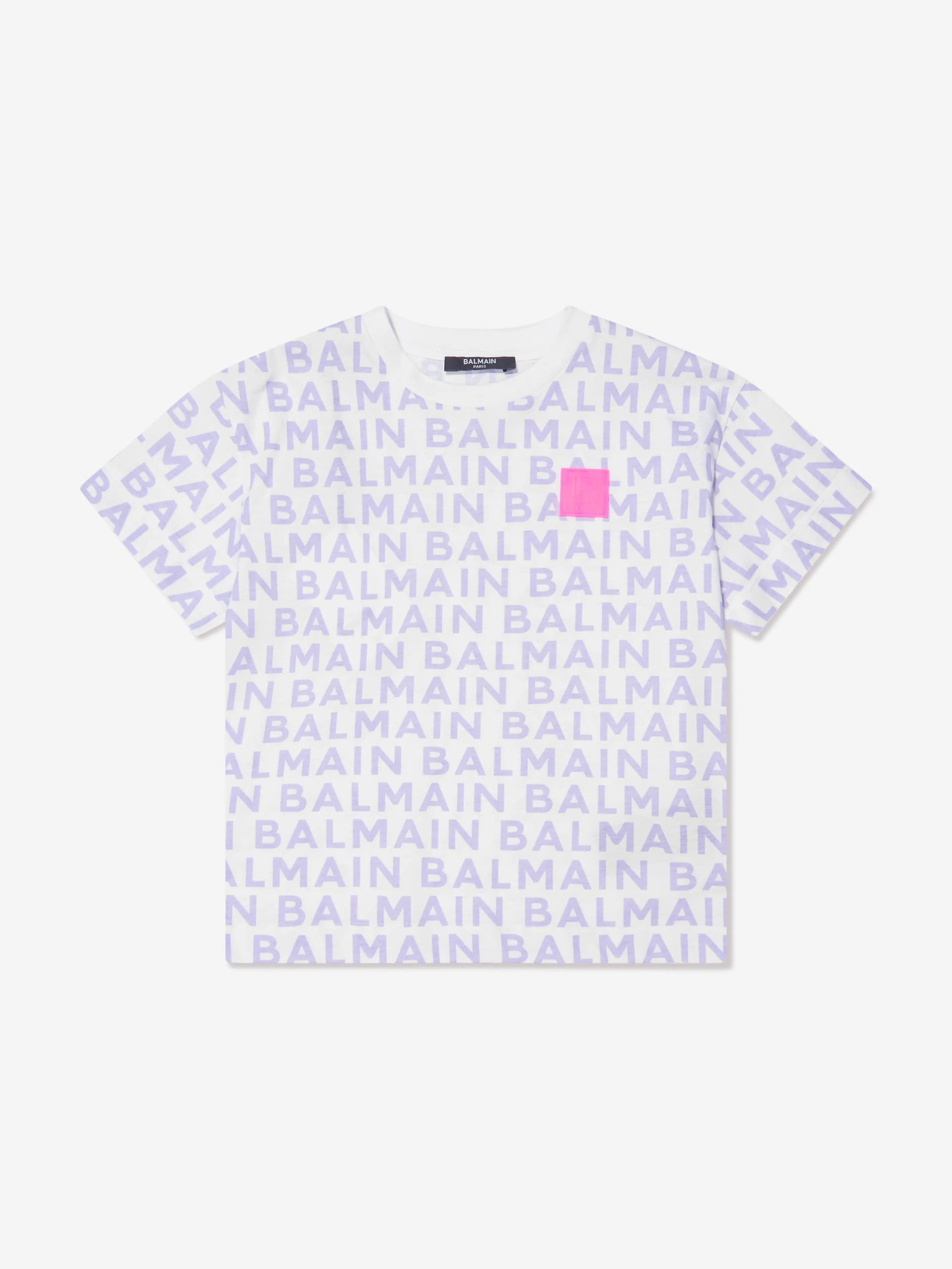 Balmain Girls Logo Print T-Shirt in White