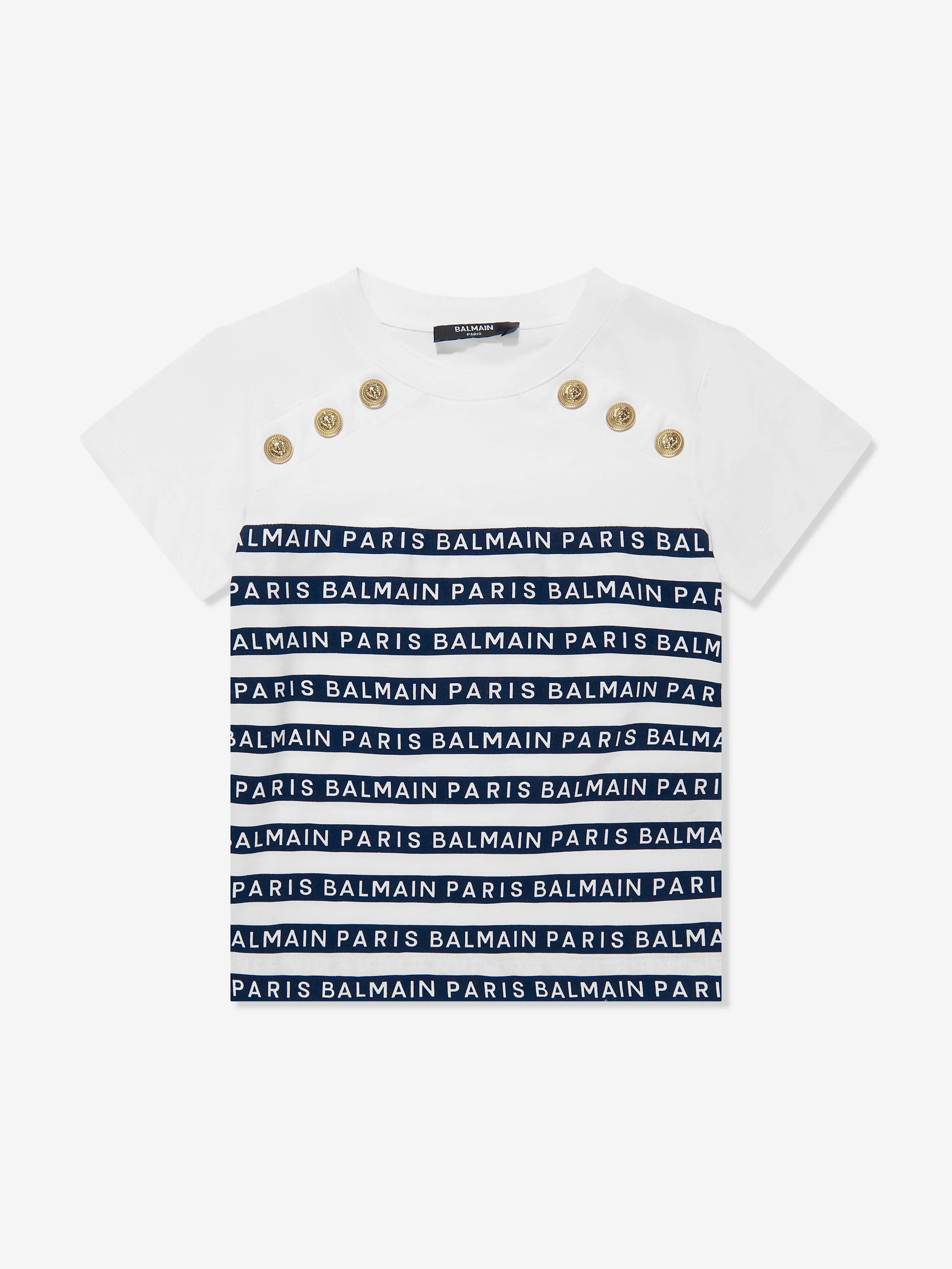 Balmain Girls Striped Logo T-Shirt in White