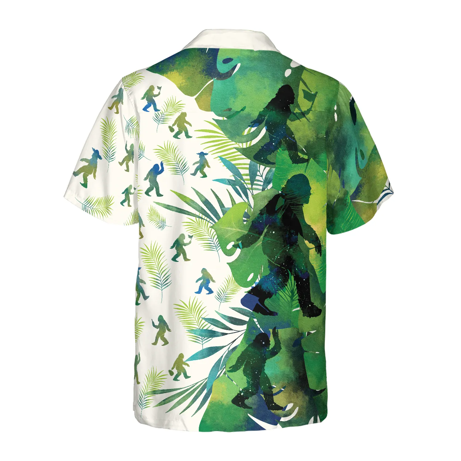 Bigfoot Silhouettes in Tropical Hawaiian Shirts for Men, Green Sasquatch Shirts