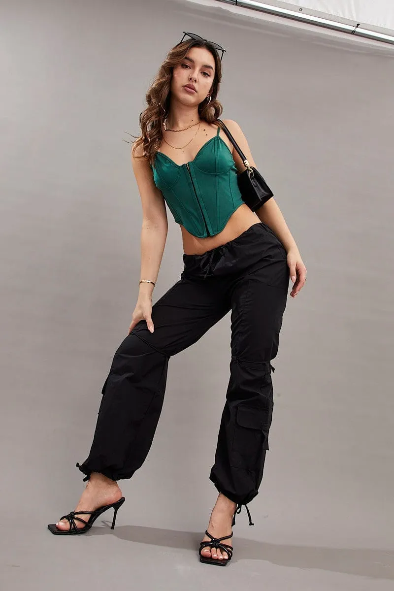 Black Cargo Parachute Pants Relaxed