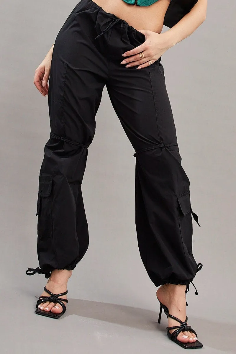 Black Cargo Parachute Pants Relaxed