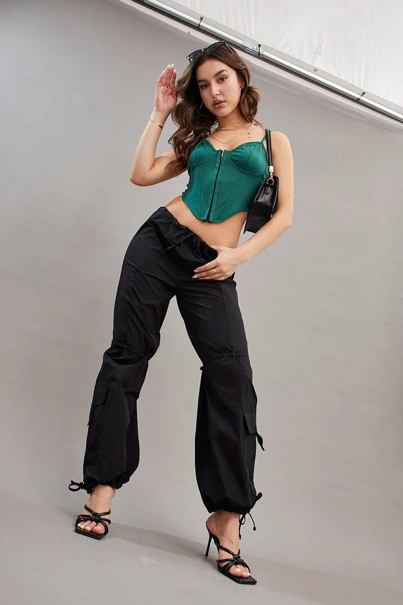 Black Cargo Parachute Pants Relaxed