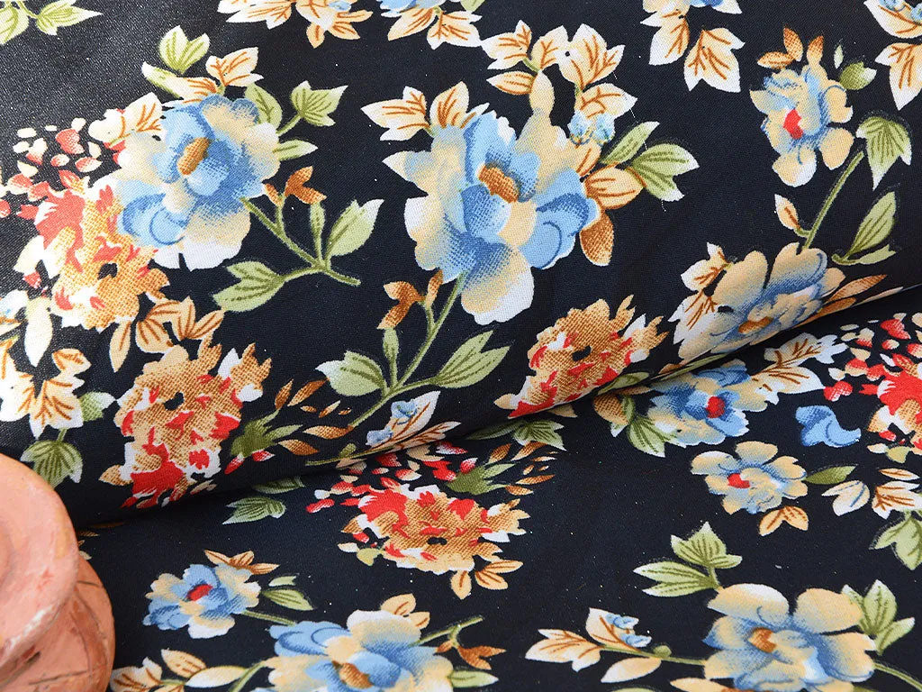 Black Floral Digital Printed Premium Crepe Fabric