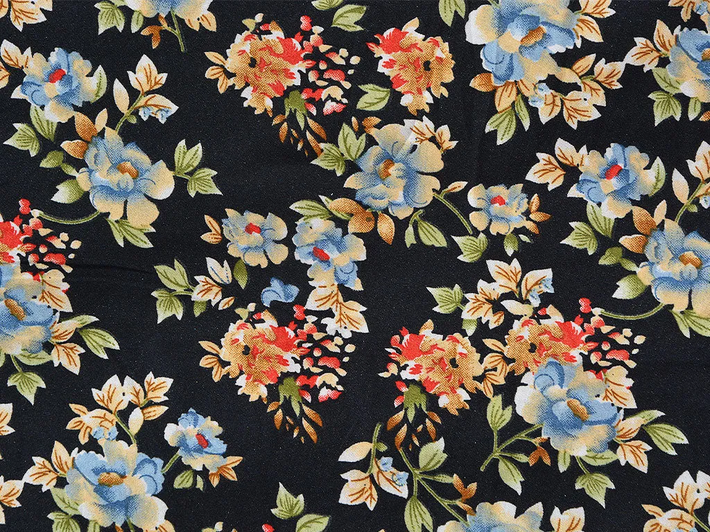 Black Floral Digital Printed Premium Crepe Fabric