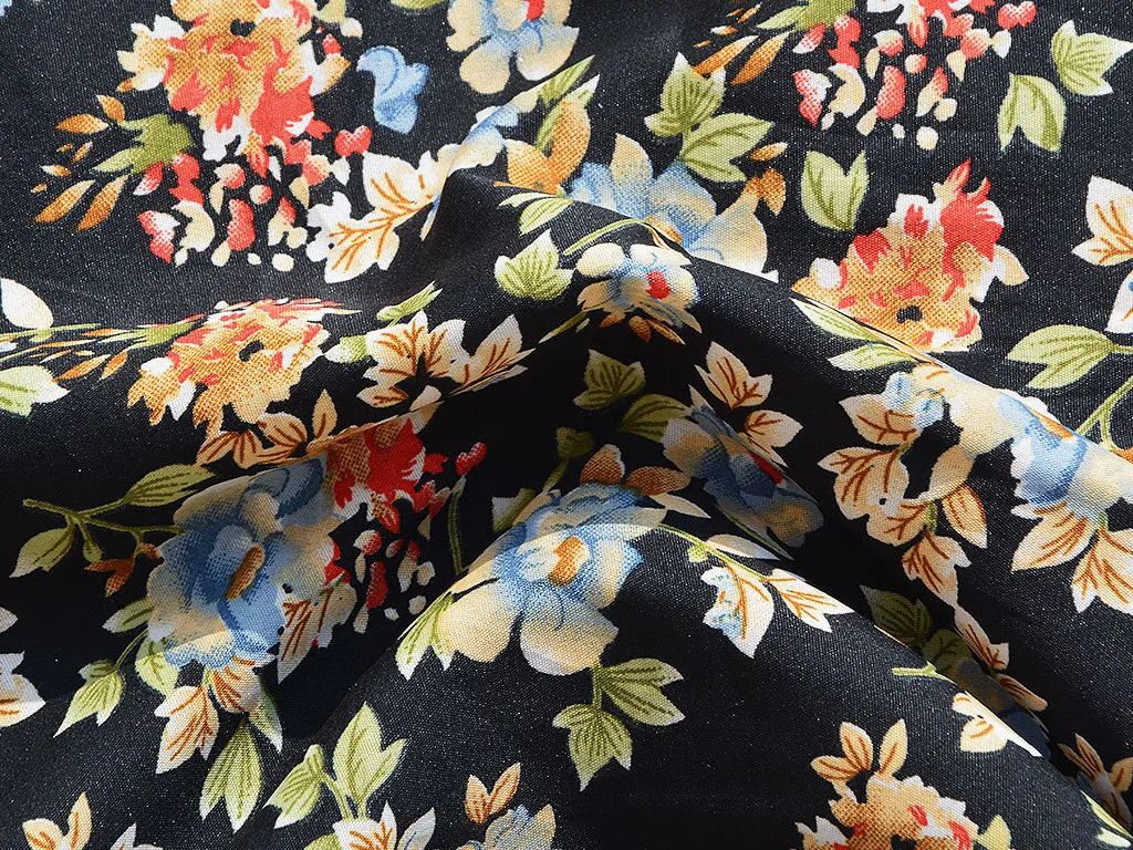 Black Floral Digital Printed Premium Crepe Fabric