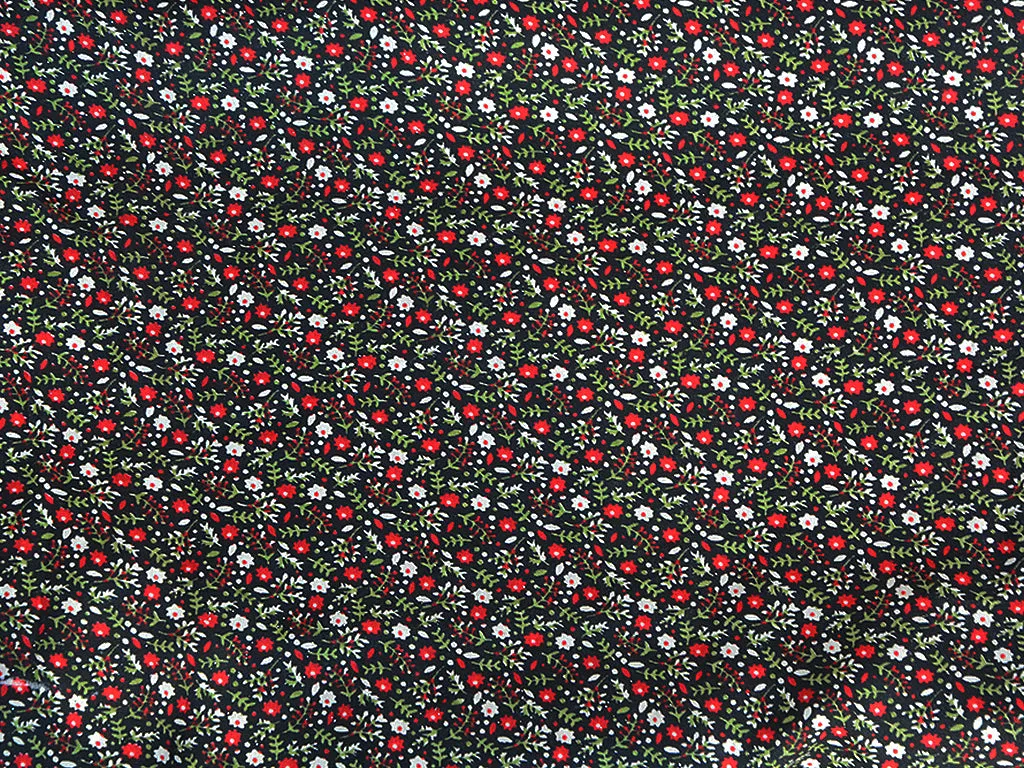 Black Multicolor Floral Digital Printed Premium Crepe Fabric