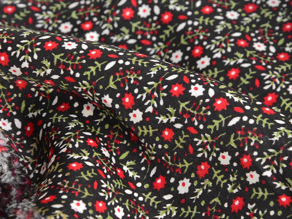 Black Multicolor Floral Digital Printed Premium Crepe Fabric