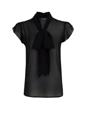 Black Tulip-Sleeve Bow Blouse - 7th Avenue