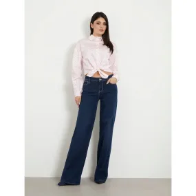 Blue Mid Rise Wide Leg Jeans