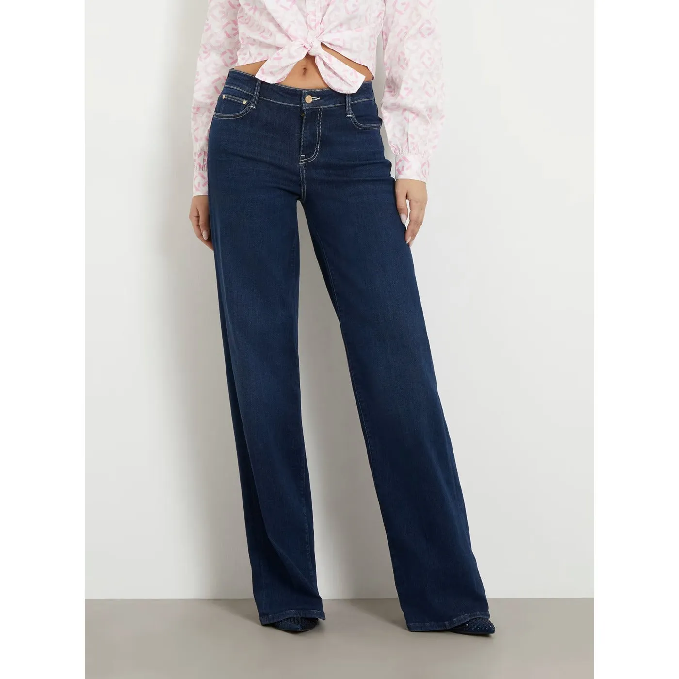 Blue Mid Rise Wide Leg Jeans