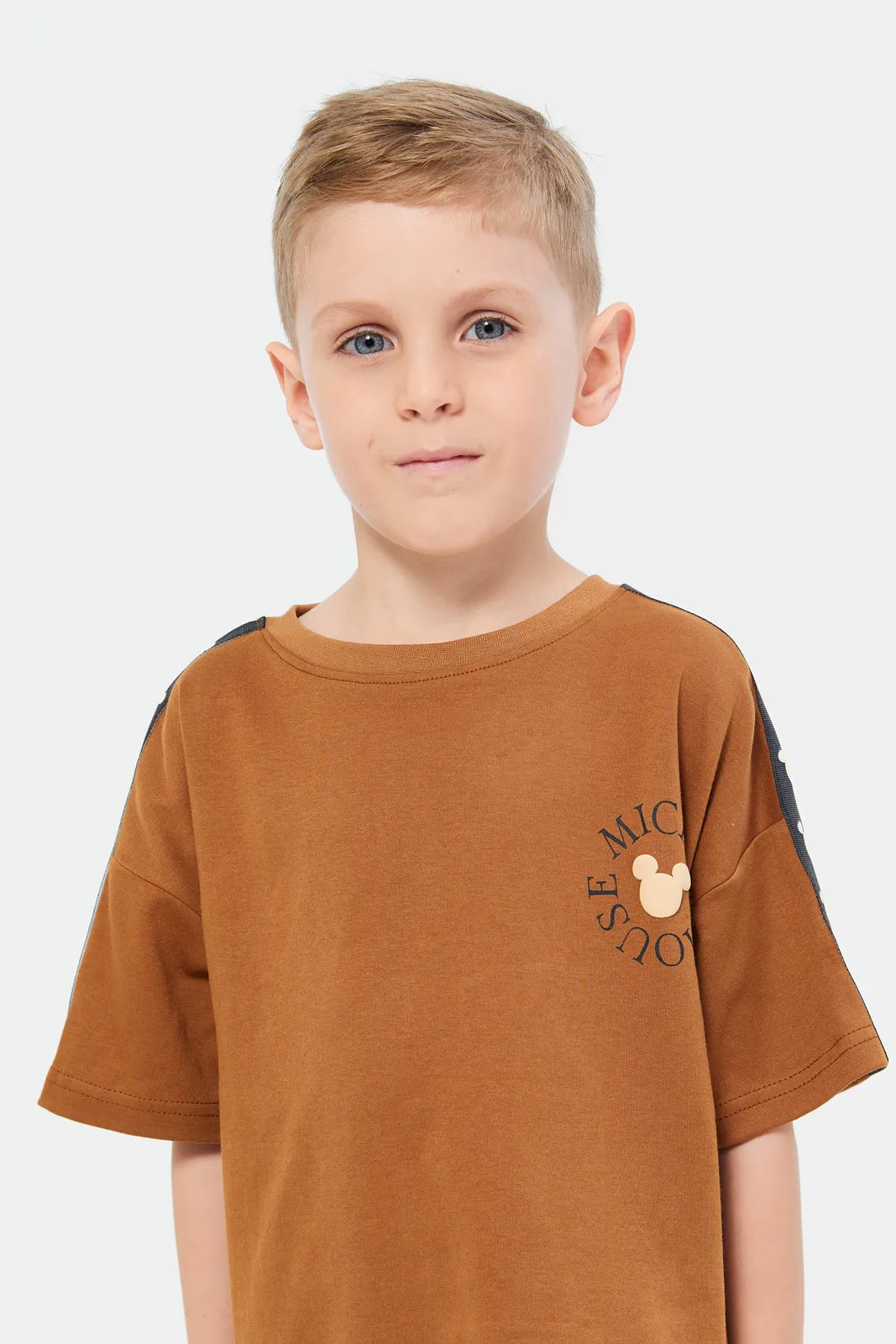 Boys Brown Oversize Mickey Mouse T-Shirt