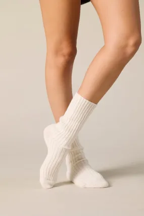 Cashmere Rib Socks in Winter White