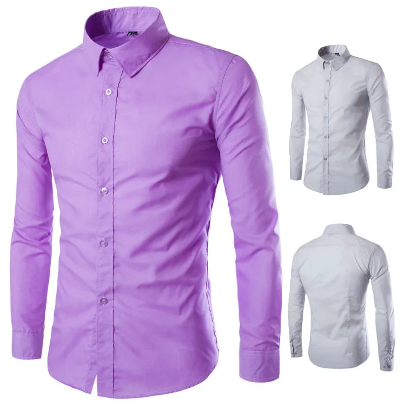 Casual Stand Collar Long Sleeves Men Shirts 4346