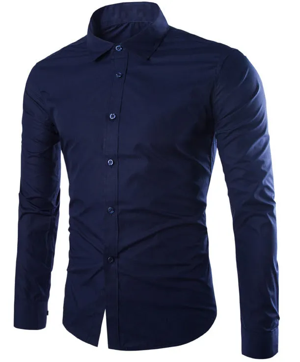 Casual Stand Collar Long Sleeves Men Shirts 4346