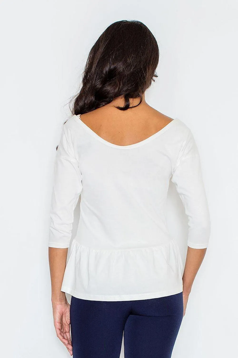 Charming Cotton Blend Basque Blouse with Romantic Touch