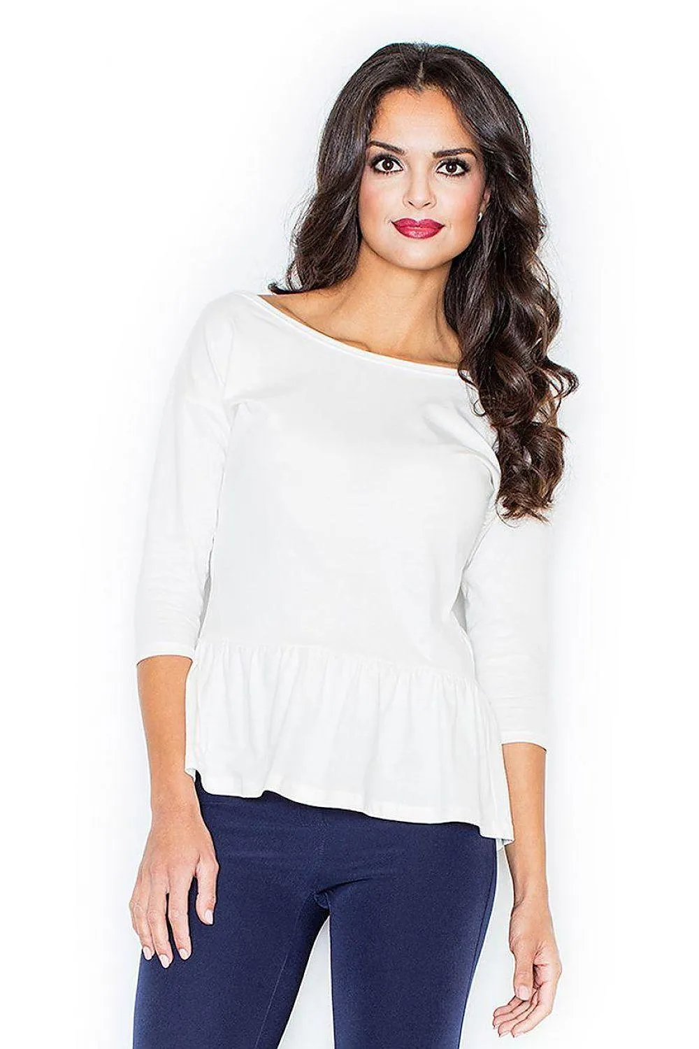 Charming Cotton Blend Basque Blouse with Romantic Touch