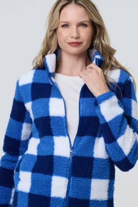 Checked Print Teddy Fur Zip Front Jacket