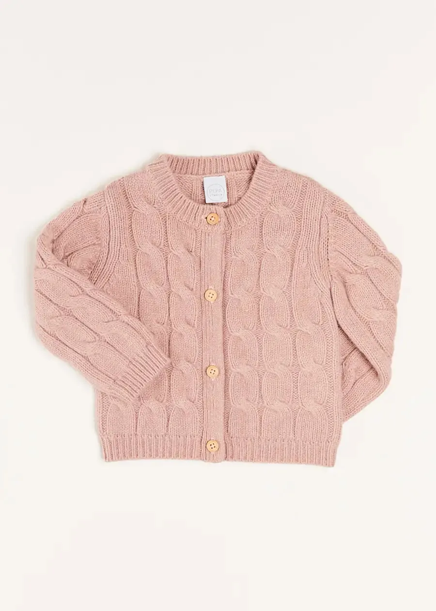 Chunky Cable Detail Cardigan in Pink (6mths-10yrs)