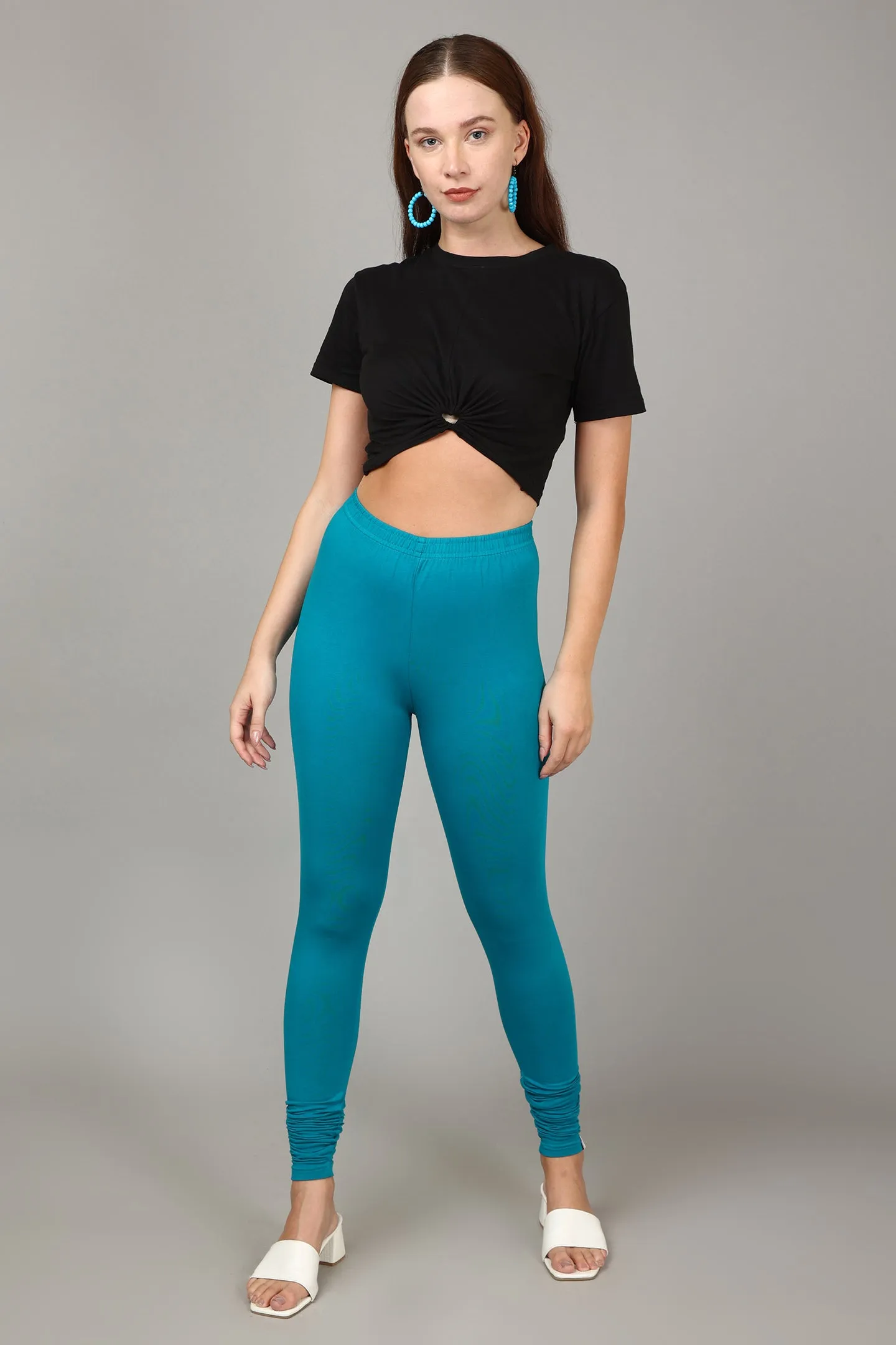 COTTON CHURIDAR LEGGINGS - TEAL BLUE