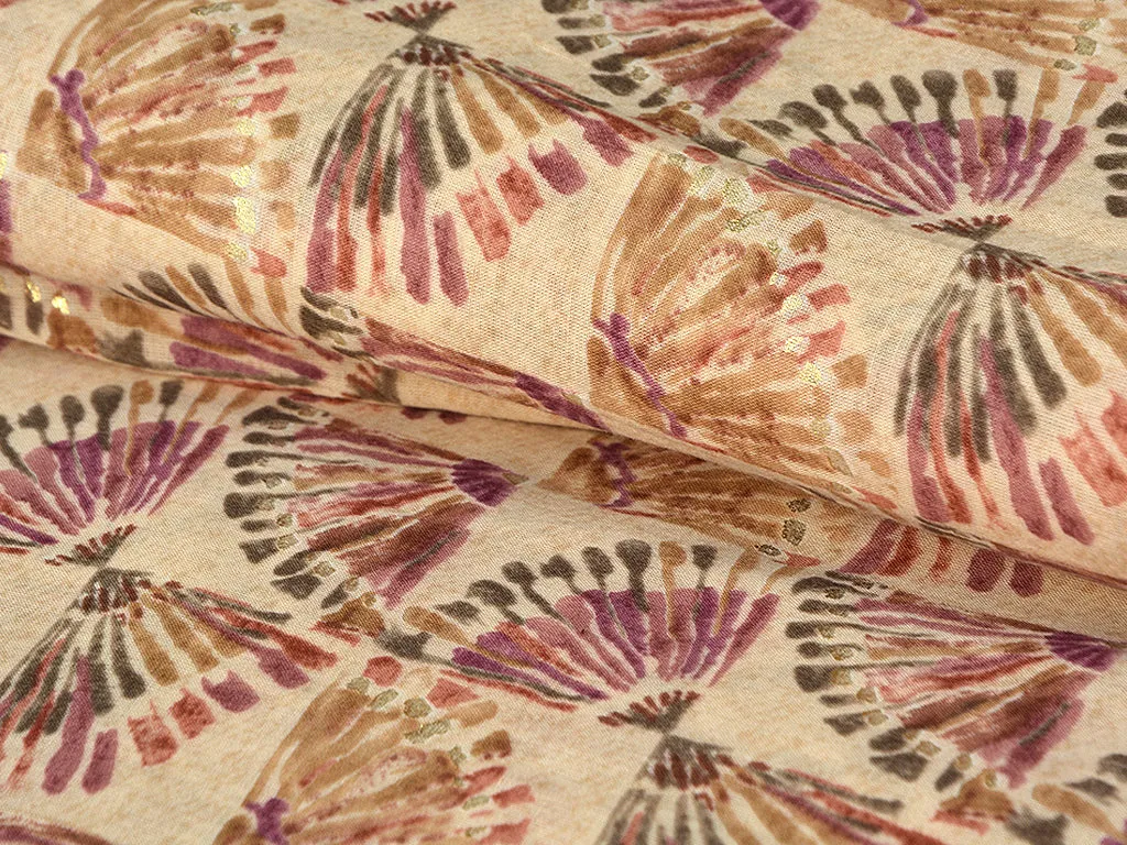 Cream & Light Purple Floral Pure Mul Mul Cotton Fabric