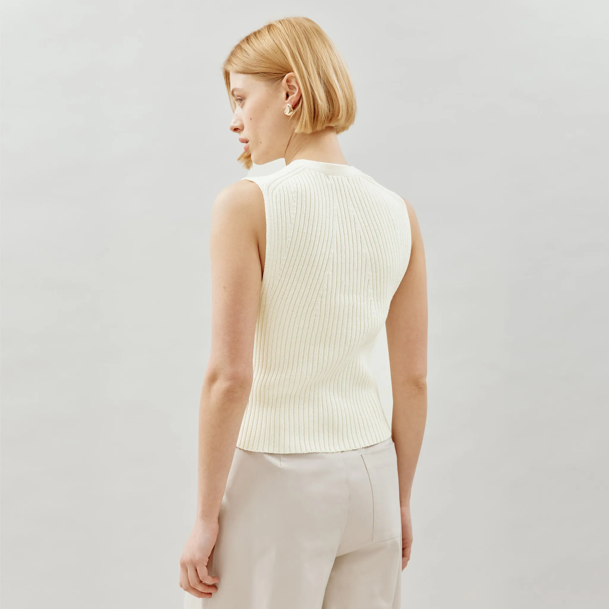 Cream Knitted Rib Waistcoat