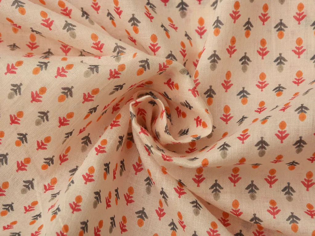 Cream Motifs  Pure Mul Mul Cotton Fabric