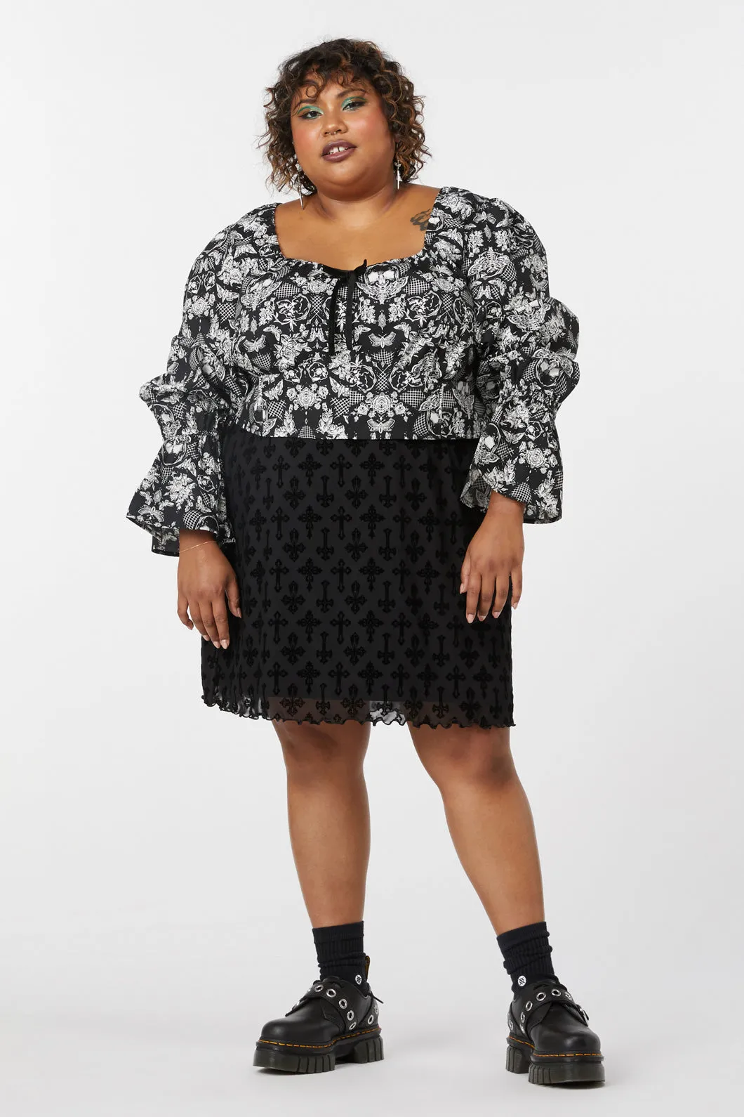 Curve Romantic Skull Print Blouse