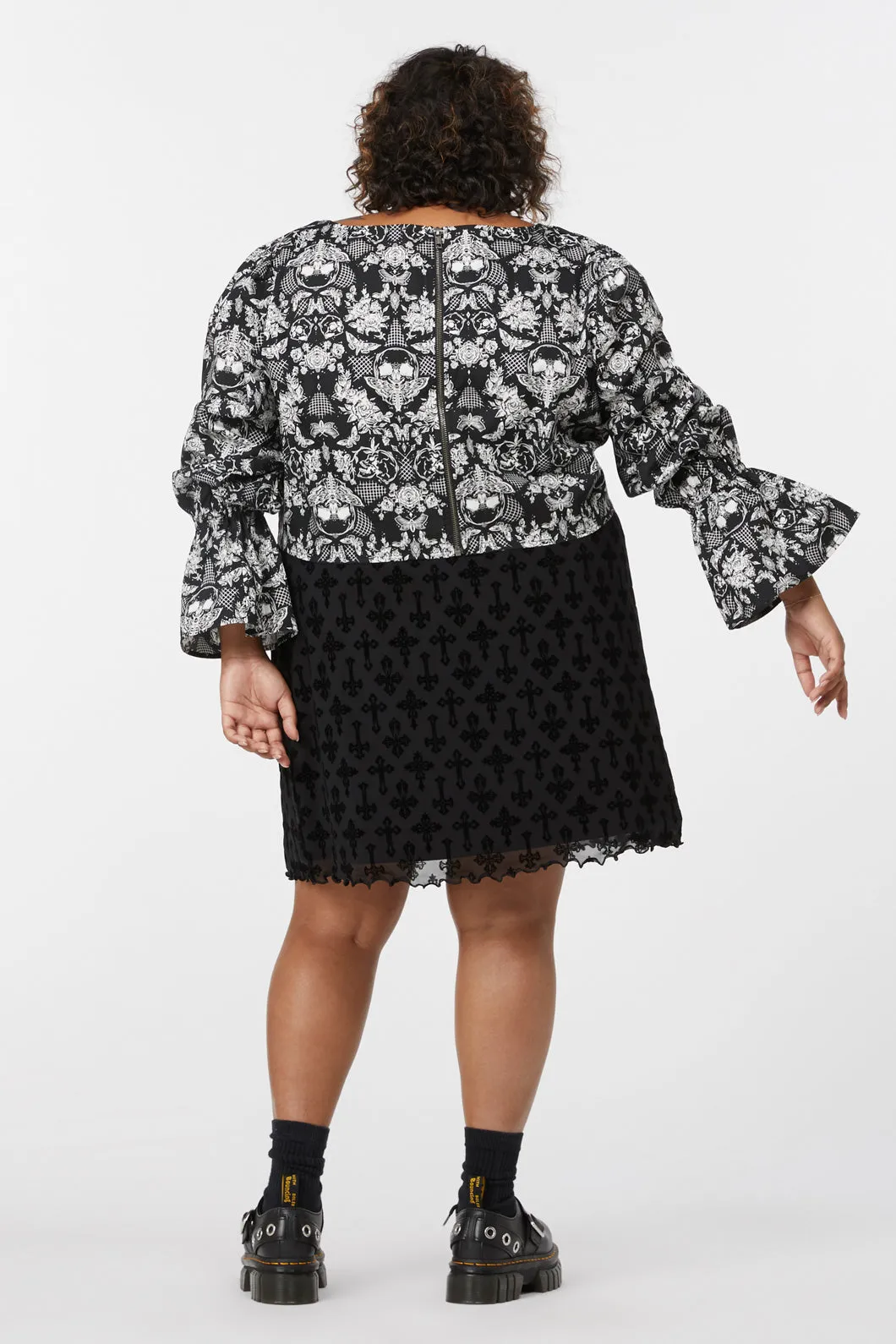 Curve Romantic Skull Print Blouse