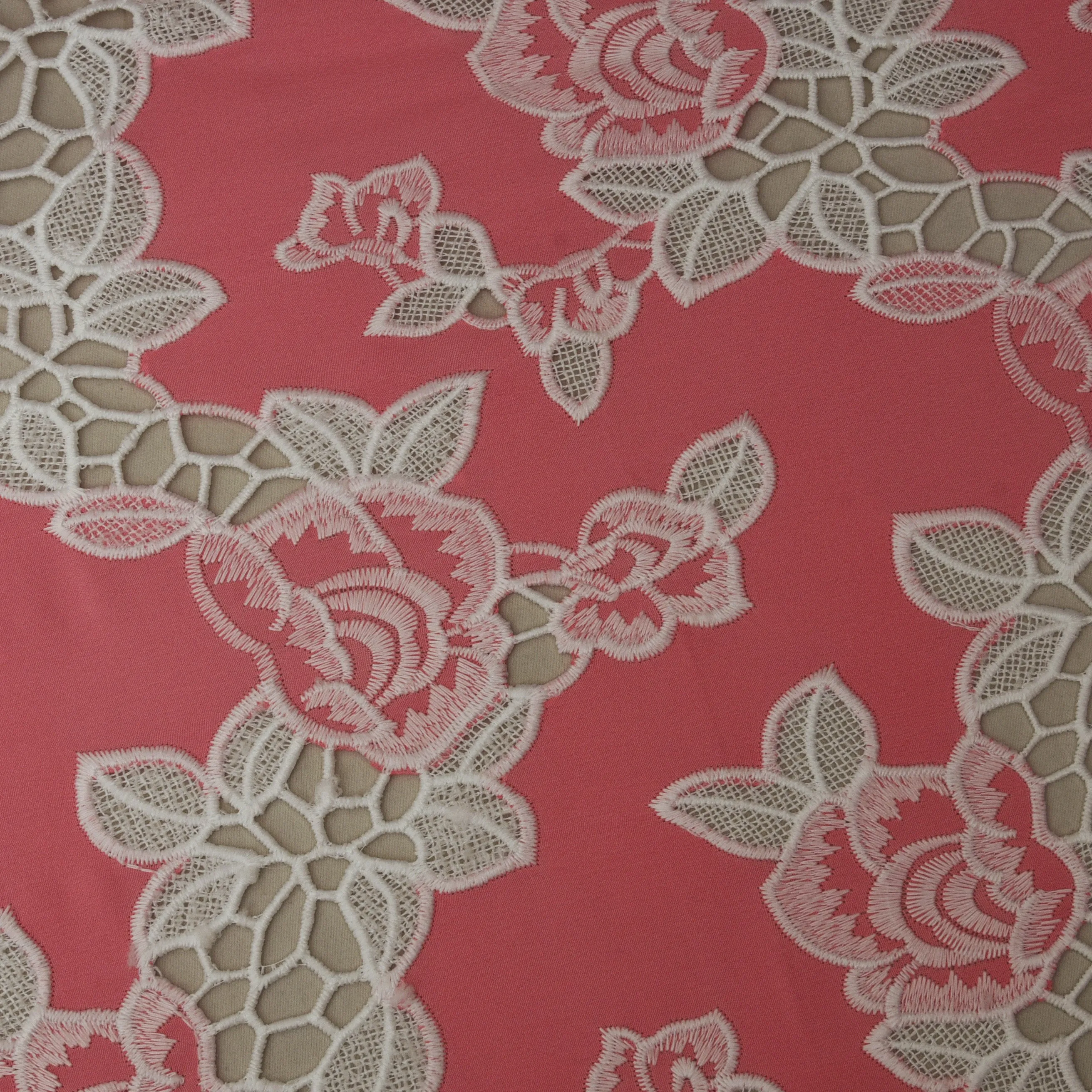 Dark Pink Color Crepe Embroidery Fabric