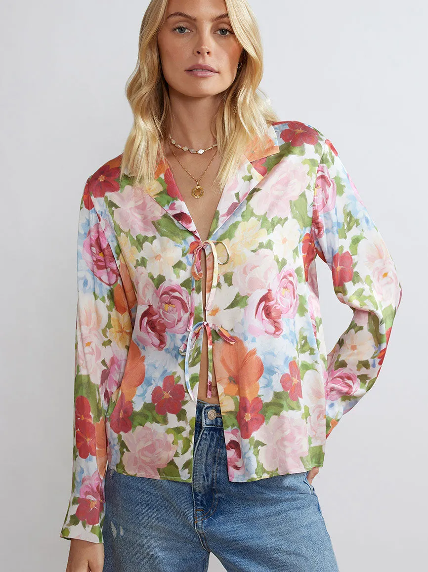 Devon Painted Floral Tie Front Top