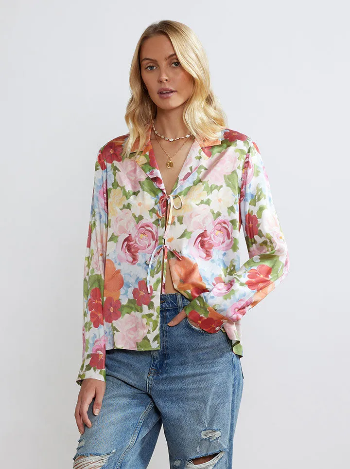 Devon Painted Floral Tie Front Top