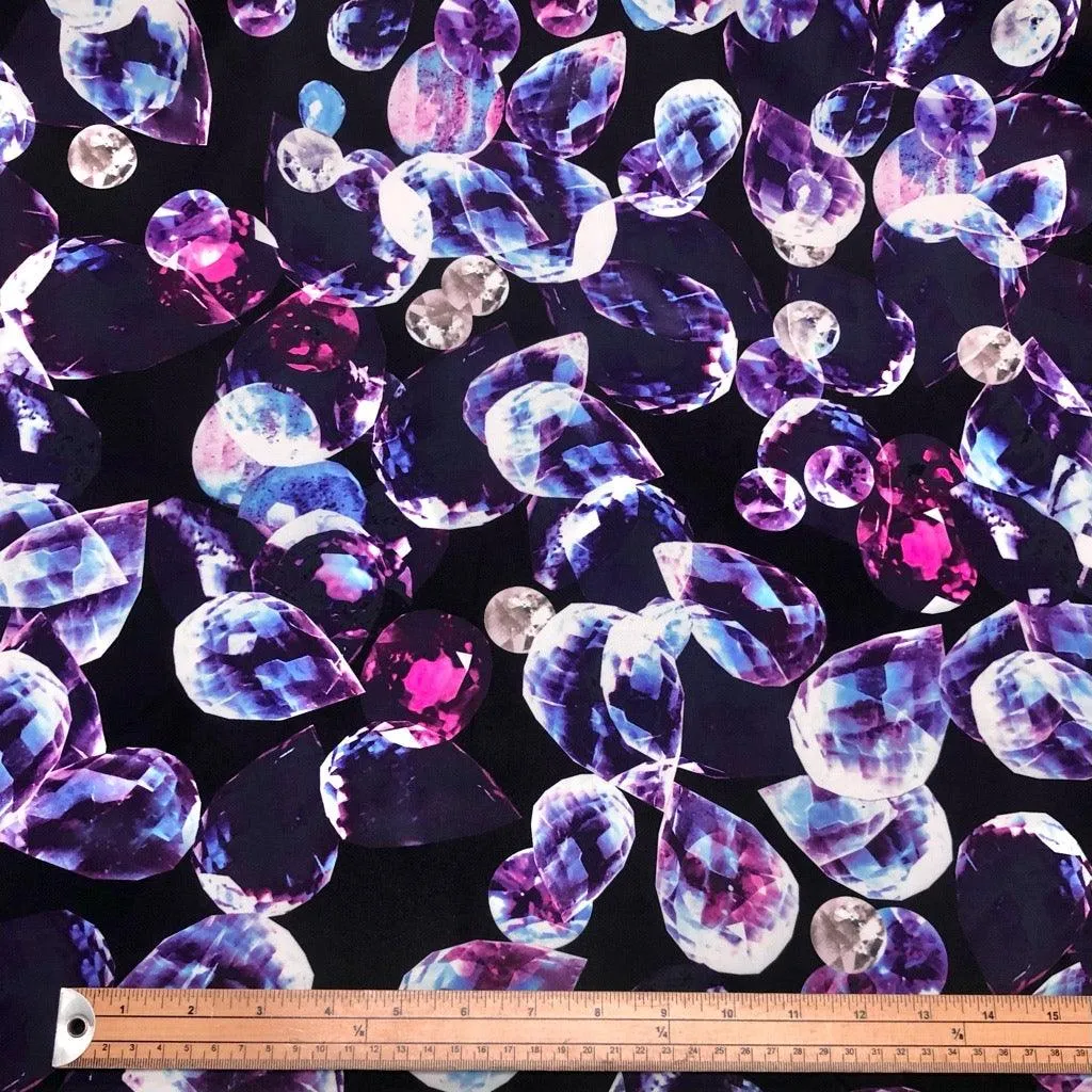 Diamonds on Black Cotton-Touch Polyester Fabric